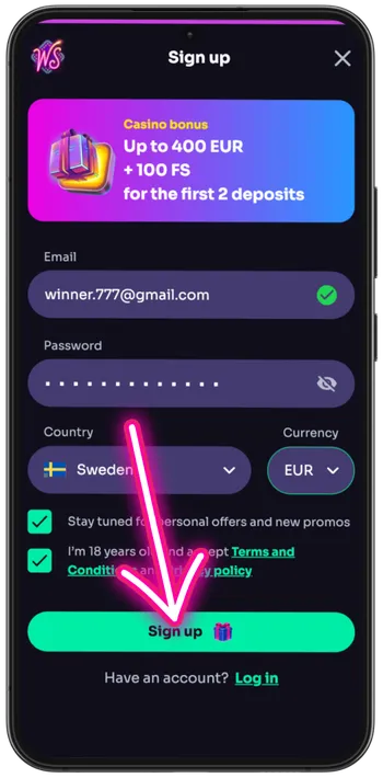 Big Bamboo 2 Slot confirm sign up button
