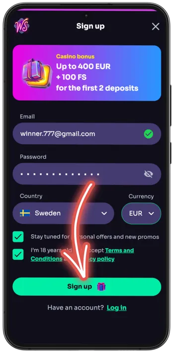 bigbamboo casino sign up confirmation button